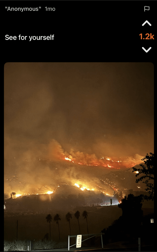 Anonymous users continuously updated Fizz with photos and videos during the Franklin Fire on Dec. 9. Those who sheltered in place or evacuated campus could stay updated with the anonymous updates.